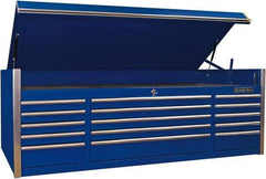 EXTREME TOOLS - 1 Compartment 15 Drawer Top Tool Chest - 72" Wide x 30" Deep x 26-1/4" High, Steel, Blue - Apex Tool & Supply