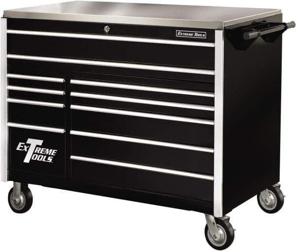 EXTREME TOOLS - 11 Drawer Steel Tool Roller Cabinet - 55" Wide x 46-3/8" High x 30" Deep, Ball Bearing Drawer Slides, Black - Apex Tool & Supply