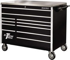 EXTREME TOOLS - 11 Drawer Steel Tool Roller Cabinet - 55" Wide x 46-3/8" High x 30" Deep, Ball Bearing Drawer Slides, Black - Apex Tool & Supply