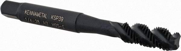 Kennametal - 1/4-28 3 Flute 3B Modified Bottoming Spiral Flute Tap - Vanadium High Speed Steel, Oxide Finish, 2-1/2" OAL, Right Hand Flute, Right Hand Thread, H3, Series GOtap\xAE - Exact Industrial Supply