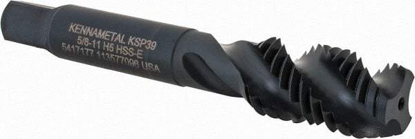 Kennametal - 5/8-11 3 Flute 2B Modified Bottoming Spiral Flute Tap - Vanadium High Speed Steel, Oxide Finish, 3-13/16" OAL, Right Hand Flute, Right Hand Thread, H5, Series GOtap\xAE - Apex Tool & Supply