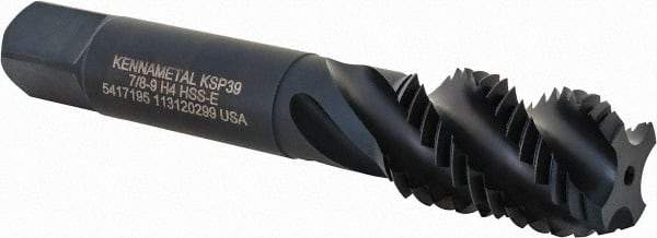 Kennametal - 7/8-9 4 Flute 3B Modified Bottoming Spiral Flute Tap - Vanadium High Speed Steel, Oxide Finish, 4-11/16" OAL, Right Hand Flute, Right Hand Thread, H4, Series GOtap\xAE - Apex Tool & Supply