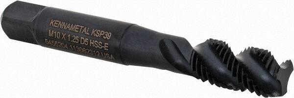 Kennametal - M10x1.25 3 Flute Modified Bottoming Spiral Flute Tap - Vanadium High Speed Steel, Oxide Finish, 2-15/16" OAL, Right Hand Flute, Right Hand Thread, D5, Series GOtap\xAE - Apex Tool & Supply