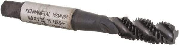 Kennametal - M8x1.25 3 Flute 6H Modified Bottoming Spiral Flute Tap - Vanadium High Speed Steel, TiN/CrC/C Finish, 2-23/32" OAL, Right Hand Flute, Right Hand Thread, D5, Series GOtap\xAE - Apex Tool & Supply