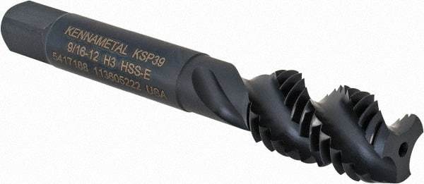 Kennametal - 9/16-12 3 Flute Modified Bottoming Spiral Flute Tap - Vanadium High Speed Steel, Oxide Finish, 3-19/32" OAL, Right Hand Flute, Right Hand Thread, H3, Series GOtap\xAE - Apex Tool & Supply