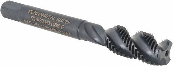 Kennametal - 7/16-20 3 Flute Modified Bottoming Spiral Flute Tap - Vanadium High Speed Steel, Oxide Finish, 3-5/32" OAL, Right Hand Flute, Right Hand Thread, H3, Series GOtap\xAE - Apex Tool & Supply