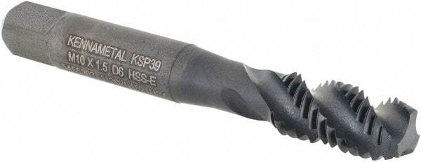 Kennametal - M10x1.50 3 Flute 6H Modified Bottoming Spiral Flute Tap - Vanadium High Speed Steel, Oxide Finish, 2-15/16" OAL, Right Hand Flute, Right Hand Thread, D6, Series GOtap\xAE - Apex Tool & Supply