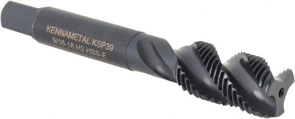 Kennametal - 9/16-18 3 Flute Bottoming Spiral Flute Tap - Vanadium High Speed Steel, Oxide Finish, 3-19/32" OAL, Right Hand Flute, Right Hand Thread, H3, Series GOtap\xAE - Apex Tool & Supply