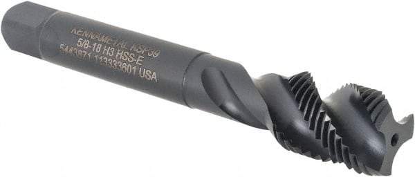 Kennametal - 5/8-18 3 Flute 3B Bottoming Spiral Flute Tap - Vanadium High Speed Steel, Oxide Finish, 3-13/16" OAL, Right Hand Flute, Right Hand Thread, H3, Series GOtap\xAE - Apex Tool & Supply
