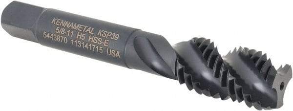 Kennametal - 5/8-11 3 Flute 2B Bottoming Spiral Flute Tap - Vanadium High Speed Steel, Oxide Finish, 3-13/16" OAL, Right Hand Flute, Right Hand Thread, H5, Series GOtap\xAE - Apex Tool & Supply
