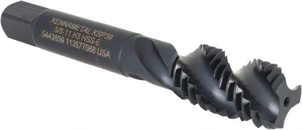 Kennametal - 5/8-11 3 Flute 3B Bottoming Spiral Flute Tap - Vanadium High Speed Steel, Oxide Finish, 3-13/16" OAL, Right Hand Flute, Right Hand Thread, H3, Series GOtap\xAE - Apex Tool & Supply