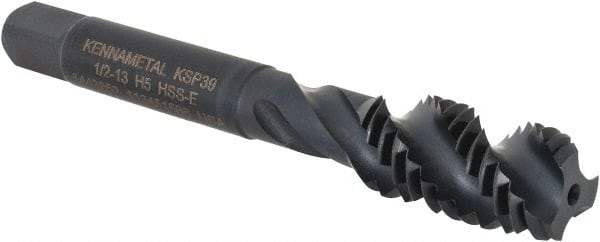 Kennametal - 1/2-13 3 Flute 2B Bottoming Spiral Flute Tap - Vanadium High Speed Steel, Oxide Finish, 3-3/8" OAL, Right Hand Flute, Right Hand Thread, H5, Series GOtap\xAE - Apex Tool & Supply