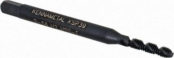 Kennametal - #2-56 2 Flute 2B Modified Bottoming Spiral Flute Tap - Vanadium High Speed Steel, Oxide Finish, 1-3/4" OAL, Right Hand Flute, Right Hand Thread, H2, Series GOtap\xAE - Apex Tool & Supply