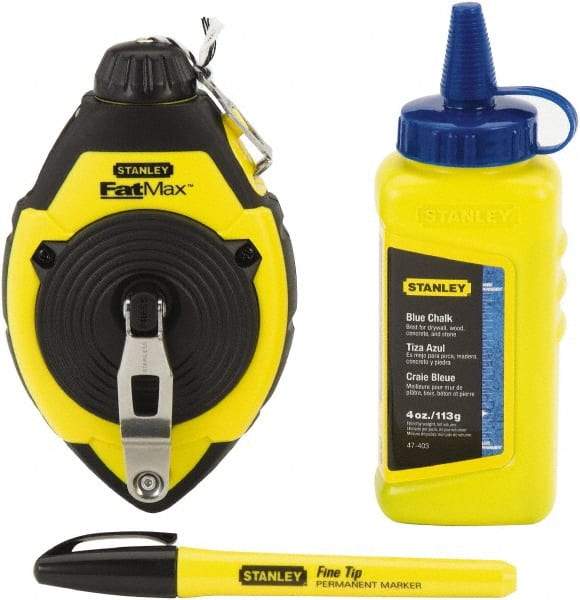 Stanley - 100' Long Reel & Chalk Set - Blue, Includes 4 oz Blue Chalk & Fine Tip Marker - Apex Tool & Supply