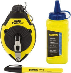 Stanley - 100' Long Reel & Chalk Set - Blue, Includes 4 oz Blue Chalk & Fine Tip Marker - Apex Tool & Supply