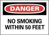 NMC - "Danger - No Smoking Within 50 Feet", 14" Long x 20" Wide, Rigid Plastic Safety Sign - Rectangle, 0.05" Thick, Use for Accident Prevention - Apex Tool & Supply