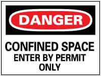 NMC - "Danger - Confined Space - Enter by Permit Only", 14" Long x 20" Wide, Pressure-Sensitive Vinyl Safety Sign - Rectangle, 0.004" Thick, Use for Accident Prevention - Apex Tool & Supply