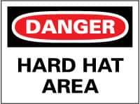 NMC - "Danger - Hard Hat Area", 14" Long x 20" Wide, Pressure-Sensitive Vinyl Safety Sign - Rectangle, 0.004" Thick, Use for Accident Prevention - Apex Tool & Supply