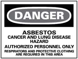 NMC - "Danger - Asbestos Cancer and Lung Disease Hazard - Authorized Personnel Only", 14" Long x 20" Wide, Pressure-Sensitive Vinyl Safety Sign - Rectangle, 0.004" Thick, Use for Hazardous Materials - Apex Tool & Supply