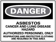 NMC - "Danger - Asbestos Cancer and Lung Disease Hazard - Authorized Personnel Only", 14" Long x 20" Wide, Aluminum Safety Sign - Rectangle, 0.04" Thick, Use for Hazardous Materials - Apex Tool & Supply