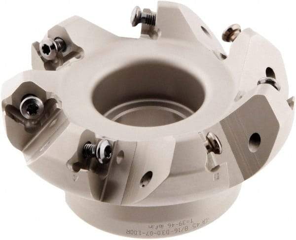 Iscar - 3" Cut Diam, 1" Arbor Hole, 0.138" Max Depth of Cut, 45° Indexable Chamfer & Angle Face Mill - 7 Inserts, ONHU 0505\xB6OXMT 0507\xB6S845 SN.U 1305 Insert, Right Hand Cut, 7 Flutes, Series Helido - Apex Tool & Supply