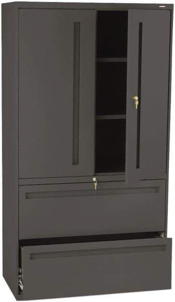 Hon - 36" Wide x 67" High x 19-1/4" Deep, 2 Drawer Lateral File with Lock - Steel, Charcoal - Apex Tool & Supply