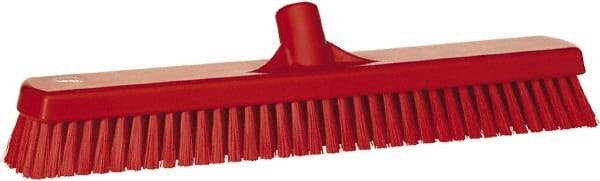 Vikan - 1.8" Bristle Length, Polyester Scrub Brush - 18" Long x 2-1/2" Wide Head, 19" OAL, European Threaded Handle, Red, Polypropylene Block - Apex Tool & Supply