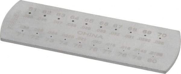 SPI - #80 Wire to #61 Wire Hole Size Drill Gage - 6 Inch Long, 2-1/2 Inch Wide, 20 Holes - Apex Tool & Supply