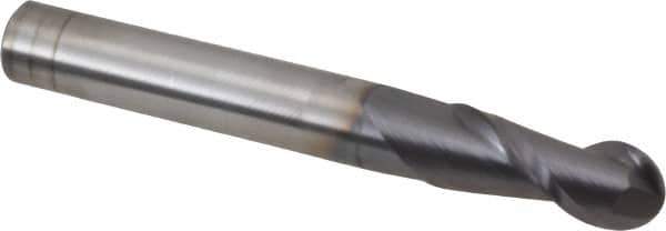 Accupro - 5/16" Diam, 13/16" LOC, 2 Flute Solid Carbide Ball End Mill - AlTiN Finish, Single End, 2-1/2" OAL, 5/16" Shank Diam, Spiral Flute - Apex Tool & Supply