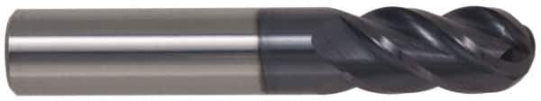 Accupro - 7/8" Diam, 1-3/4" LOC, 4 Flute Solid Carbide Ball End Mill - AlTiN Finish, Single End, 4" OAL, 7/8" Shank Diam, Spiral Flute - Apex Tool & Supply