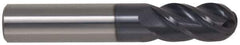 Accupro - 7/8" Diam, 1-3/4" LOC, 4 Flute Solid Carbide Ball End Mill - AlTiN Finish, Single End, 4" OAL, 7/8" Shank Diam, Spiral Flute - Apex Tool & Supply