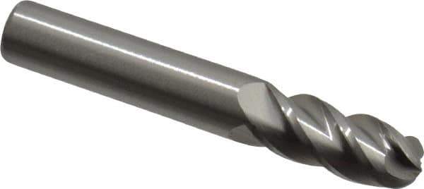 Accupro - 3/8" Diam, 7/8" LOC, 4 Flute Solid Carbide Ball End Mill - Uncoated, Single End, 2-1/2" OAL, 3/8" Shank Diam, Spiral Flute - Apex Tool & Supply