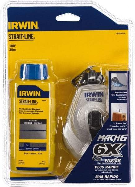 Irwin - 100' Long Reel & Chalk Set - Blue, Includes (1) 4 oz Standard Blue Chalk (6:1) & (1) MACH6 Chalk Reel - Apex Tool & Supply
