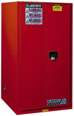 Justrite - 2 Door, 5 Shelf, Red Steel Standard Safety Cabinet for Flammable and Combustible Liquids - 65" High x 34" Wide x 34" Deep, Manual Closing Door, 3 Point Key Lock, 96 Gal Capacity - Apex Tool & Supply
