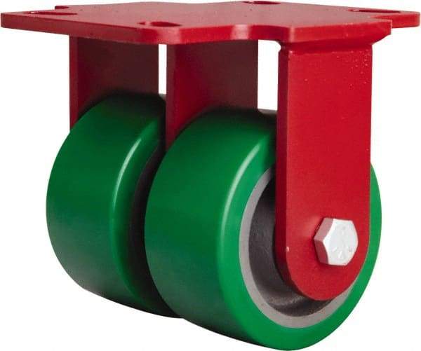 Hamilton - 4" Diam x 2" Wide x 5-5/8" OAH Top Plate Mount Rigid Caster - Polyurethane Mold onto Cast Iron Center, 1,500 Lb Capacity, Sealed Precision Ball Bearing, 4-1/2 x 6-1/2" Plate - Apex Tool & Supply