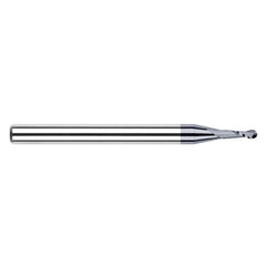 ‎1/64″ Dia. × 1/8″ Shank × 0.045″ DOC × 1-1/2″ OAL, Carbide AlTiN, Stub|Standard , 2 Flute, Ballnose End Mill - Exact Industrial Supply