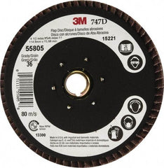 3M - 36 Grit, 4-1/2" Disc Diam, 5/8-11 Center Hole, Type 27 Ceramic Flap Disc - 13,300 Max RPM, Cloth Backing, Arbor Attaching System, Coated - Apex Tool & Supply