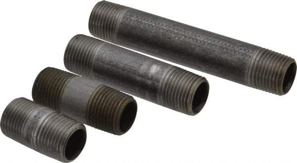 Made in USA - 100 Piece, 1/2" Pipe, Black Finished Steel Pipe Nipple Set - Schedule 40, (20) Close, (10) 1-1/2, (15) 2, (10) 2-1/2, (10) 3, (5) 3-1/2, (10) 4, (5) 4-1/2, (5) 5, (5) 5-1/2, (5) 6 - Apex Tool & Supply