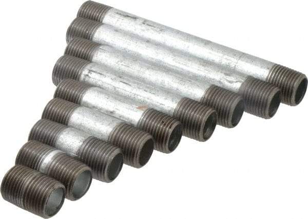 Made in USA - 66 Piece, 1/2" Pipe, Galvanized Pipe Nipple Set - Schedule 40, (6) Close, (6) 1-1/2, (6) 2, (6) 2-1/2, (6) 3, (6) 3-1/2, (6) 4, (6) 4-1/2, (6) 5, (6) 5-1/2, (6) 6 - Apex Tool & Supply