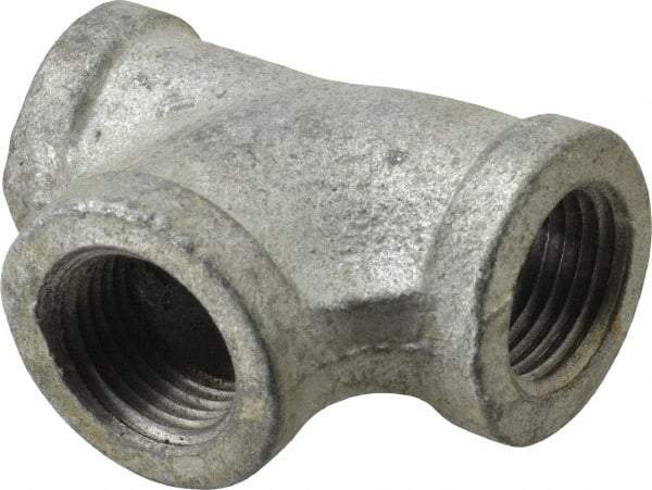 Made in USA - Class 150, 1/2 x 3/8 x 1/2" Galvanized Pipe Reducing Tee - Threaded, Malleable Iron - Apex Tool & Supply