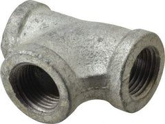 Made in USA - Class 150, 1/2 x 3/8 x 1/2" Galvanized Pipe Reducing Tee - Threaded, Malleable Iron - Apex Tool & Supply