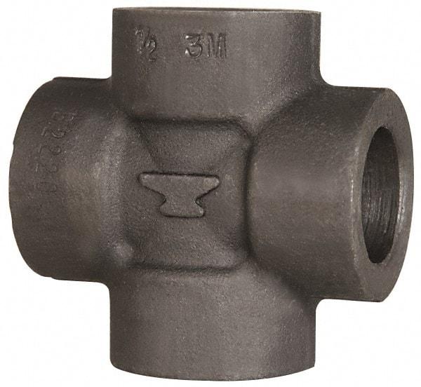 Made in USA - Size 2", Class 3,000, Forged Carbon Steel Black Pipe Cross - 3,000 psi, Socket Weld End Connection - Apex Tool & Supply