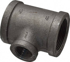 Made in USA - Size 1-1/2 x 1-1/2 x 3/4", Class 150, Malleable Iron Black Pipe Reducing Tee - 300 psi, Threaded End Connection - Apex Tool & Supply