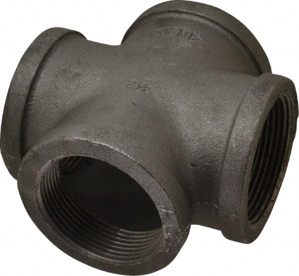 Made in USA - Size 2-1/2", Class 150, Malleable Iron Black Pipe Cross - 300 psi, Threaded End Connection - Apex Tool & Supply