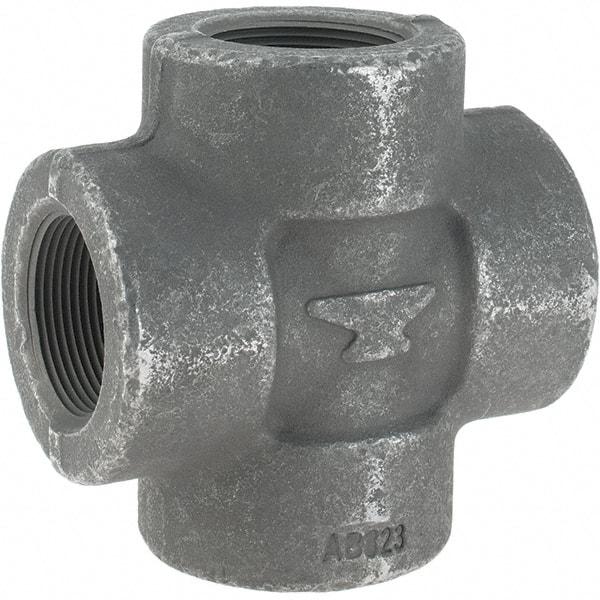 Made in USA - Size 1-1/2", Class 3,000, Forged Carbon Steel Black Pipe Cross - 3,000 psi, Threaded End Connection - Apex Tool & Supply