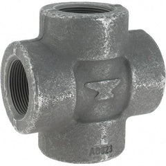 Made in USA - Size 1-1/2", Class 3,000, Forged Carbon Steel Black Pipe Cross - 3,000 psi, Threaded End Connection - Apex Tool & Supply