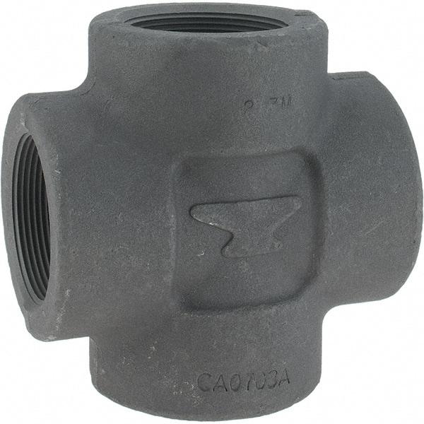 Made in USA - Size 2", Class 3,000, Forged Carbon Steel Black Pipe Cross - 3,000 psi, Threaded End Connection - Apex Tool & Supply