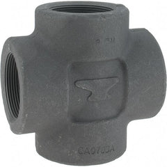 Made in USA - Size 2", Class 3,000, Forged Carbon Steel Black Pipe Cross - 3,000 psi, Threaded End Connection - Apex Tool & Supply