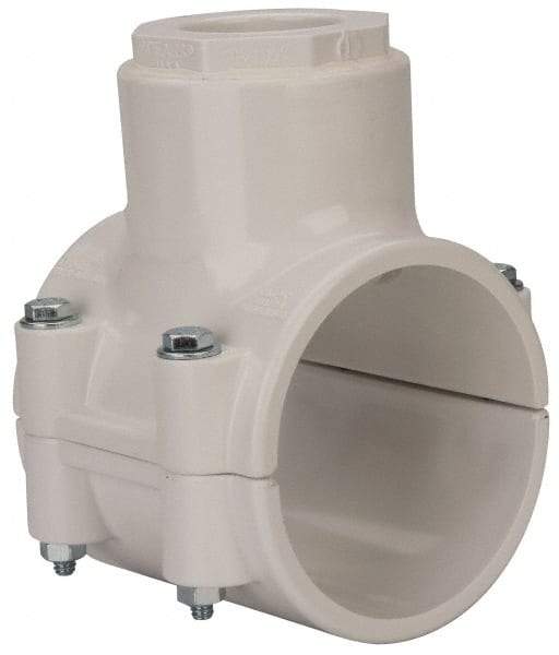 Value Collection - 3 x 1-1/4" PVC Plastic Pipe Clamp On Saddle with EPDM O-Ring - Schedule 40, Pipe O.D. x Soc End Connections - Apex Tool & Supply