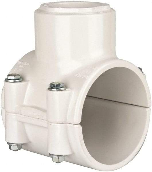 Value Collection - 3 x 1-1/2" PVC Plastic Pipe Clamp On Saddle with EPDM O-Ring - Schedule 40, Pipe O.D. x Soc End Connections - Apex Tool & Supply